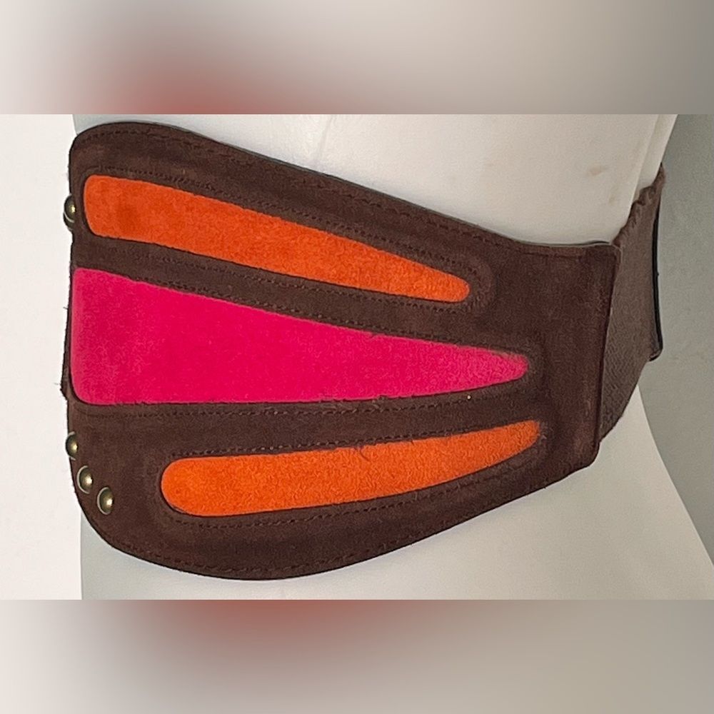 Boho Wide Leather Belt Butterfly-Inspired Design Antique Stud Accents Size Small - Picture 3 of 6